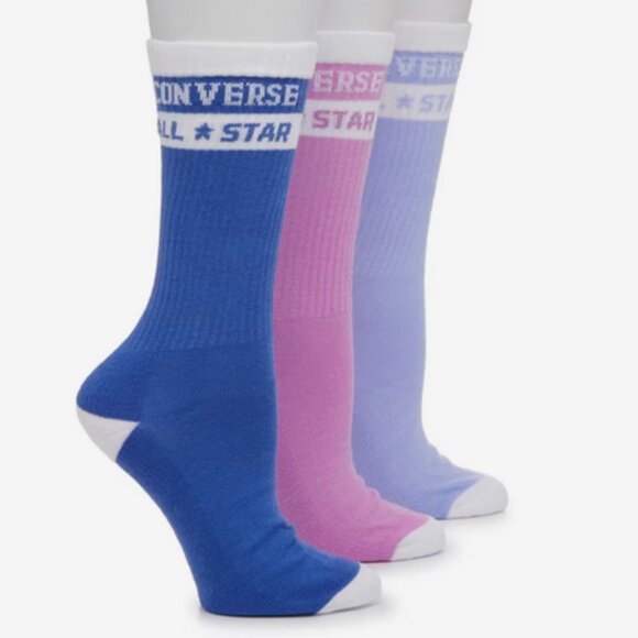 Converse All Star Women's Crew Socks - 3 Pack NEW Blues Size 4-10 - Picture 1 of 2